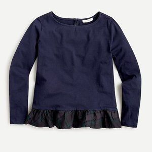 Crewcuts girls navy blue tartan trim ruffle hem Longsleeve top xs 4 5